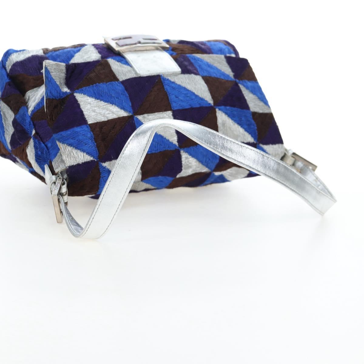 FENDI Mamma Baguette Shoulder Bag Canvas Blue Silver Auth 196591V