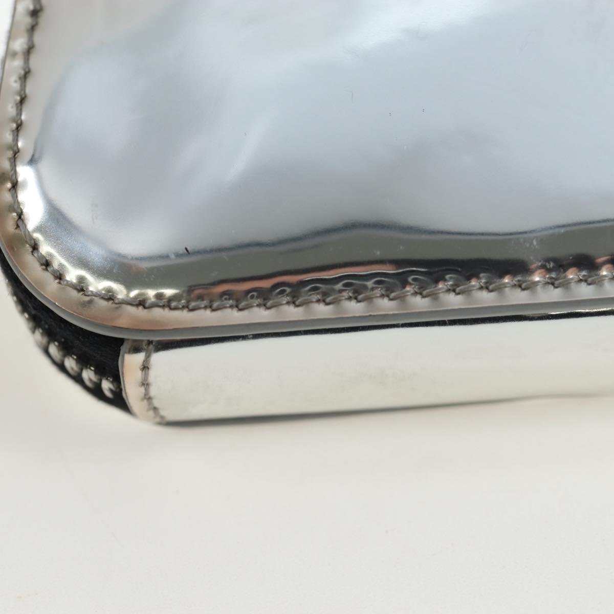 PRADA Chain Shoulder Bag Patent leather Silver Auth 196592M