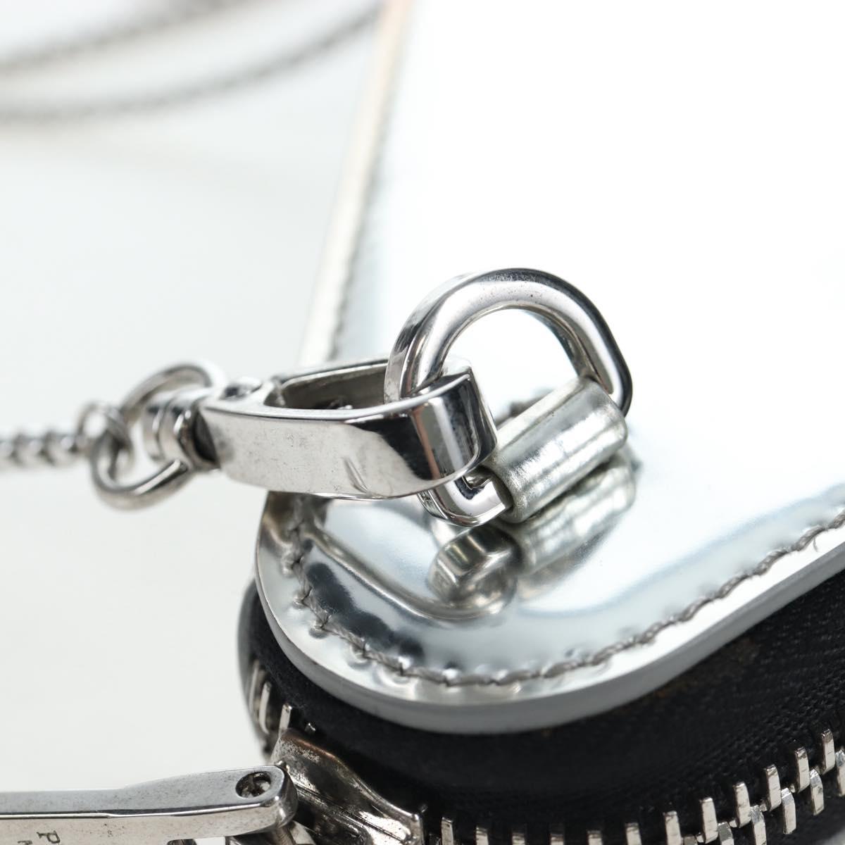 PRADA Chain Shoulder Bag Patent leather Silver Auth 196592M