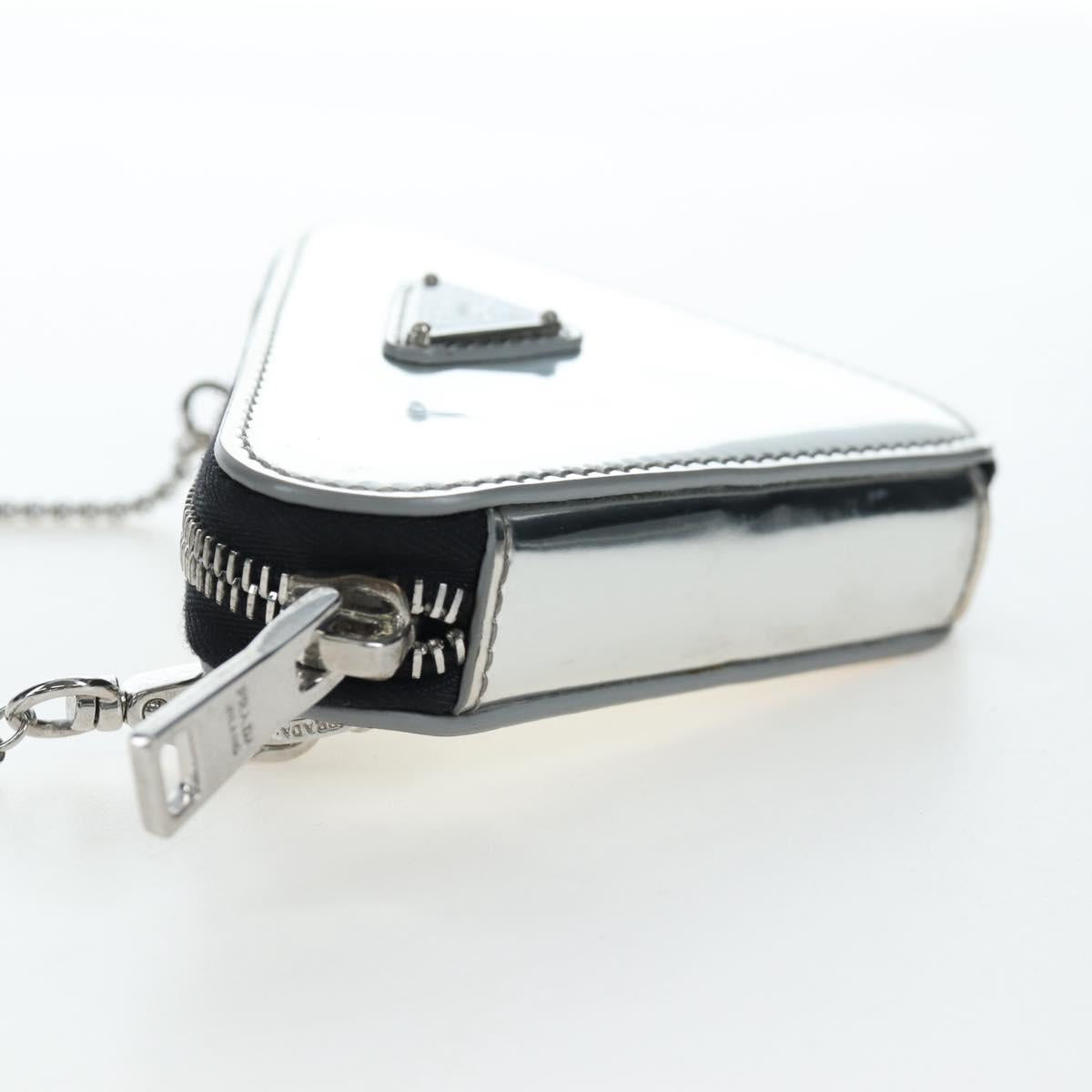 PRADA Chain Shoulder Bag Patent leather Silver Auth 196592M
