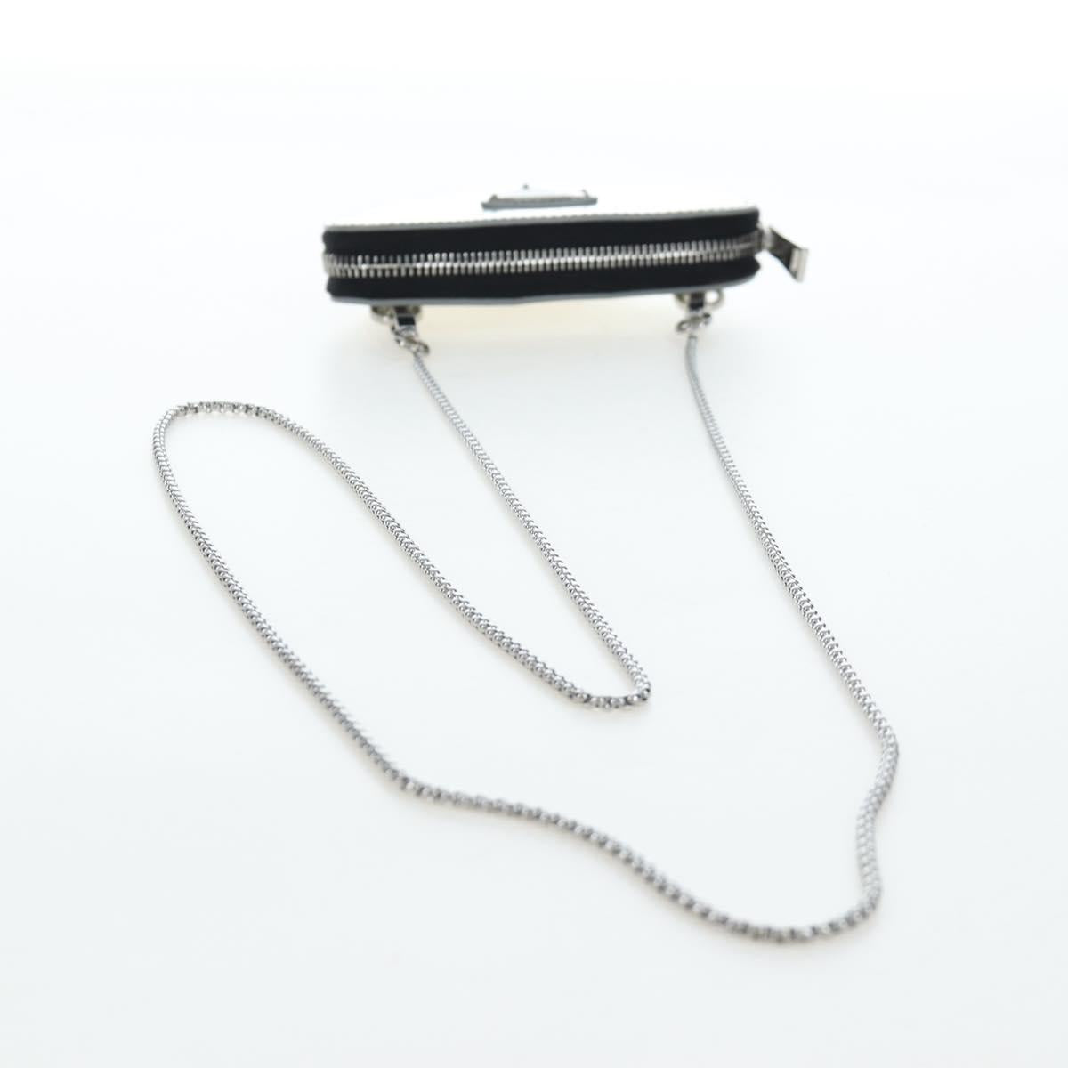 PRADA Chain Shoulder Bag Patent leather Silver Auth 196592M