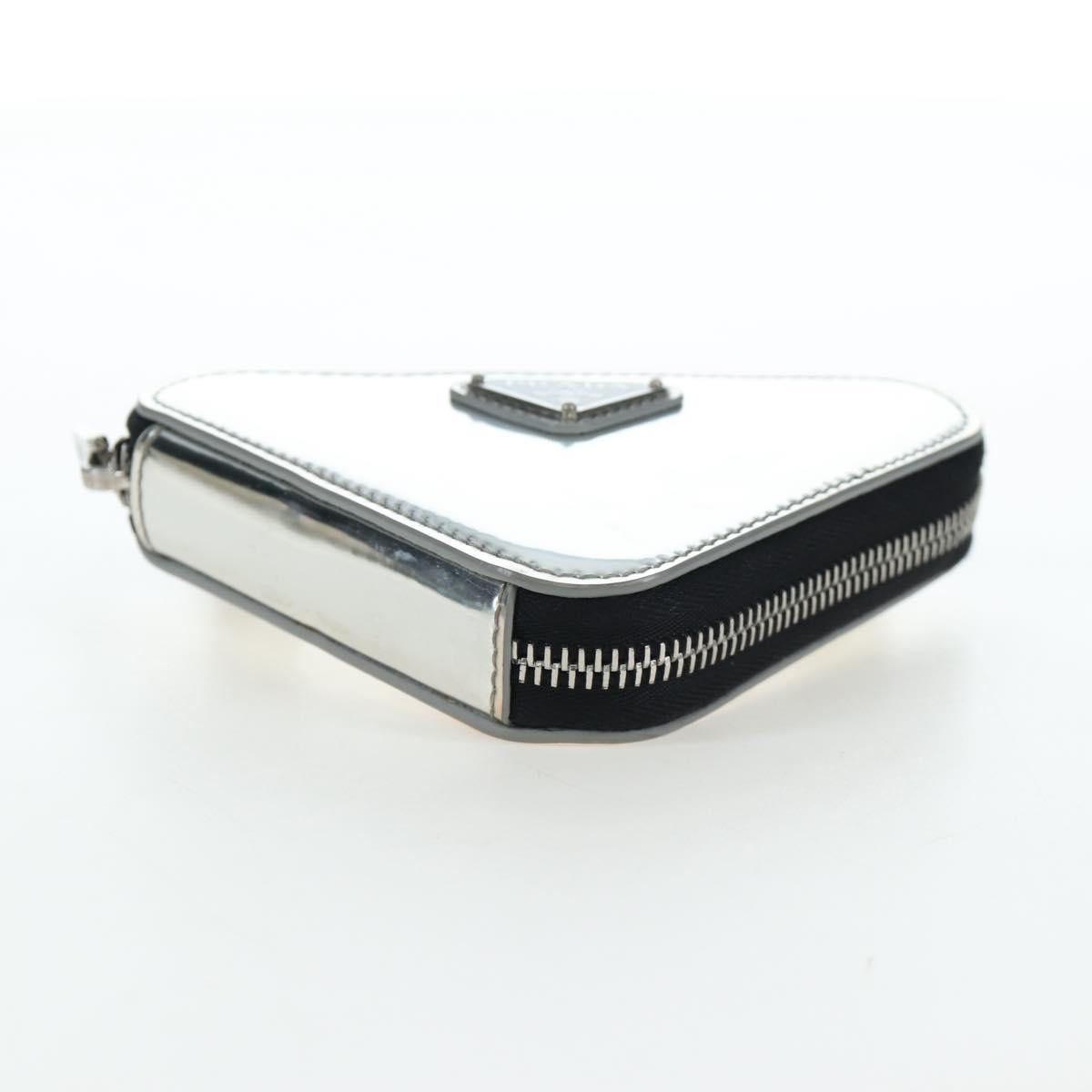PRADA Chain Shoulder Bag Patent leather Silver Auth 196592M