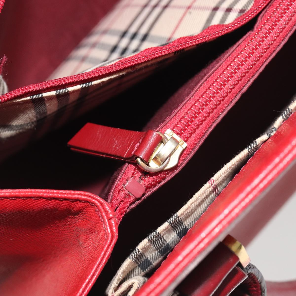 BURBERRY Hand Bag Leather Red Gold Auth 196605