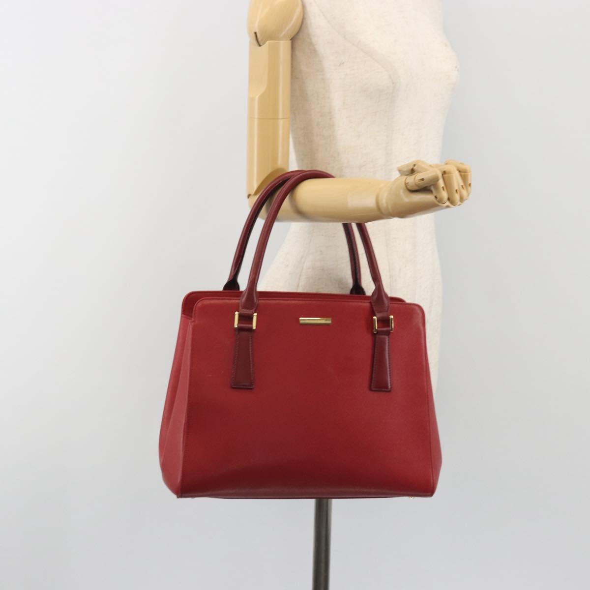 BURBERRY Hand Bag Leather Red Gold Auth 196605