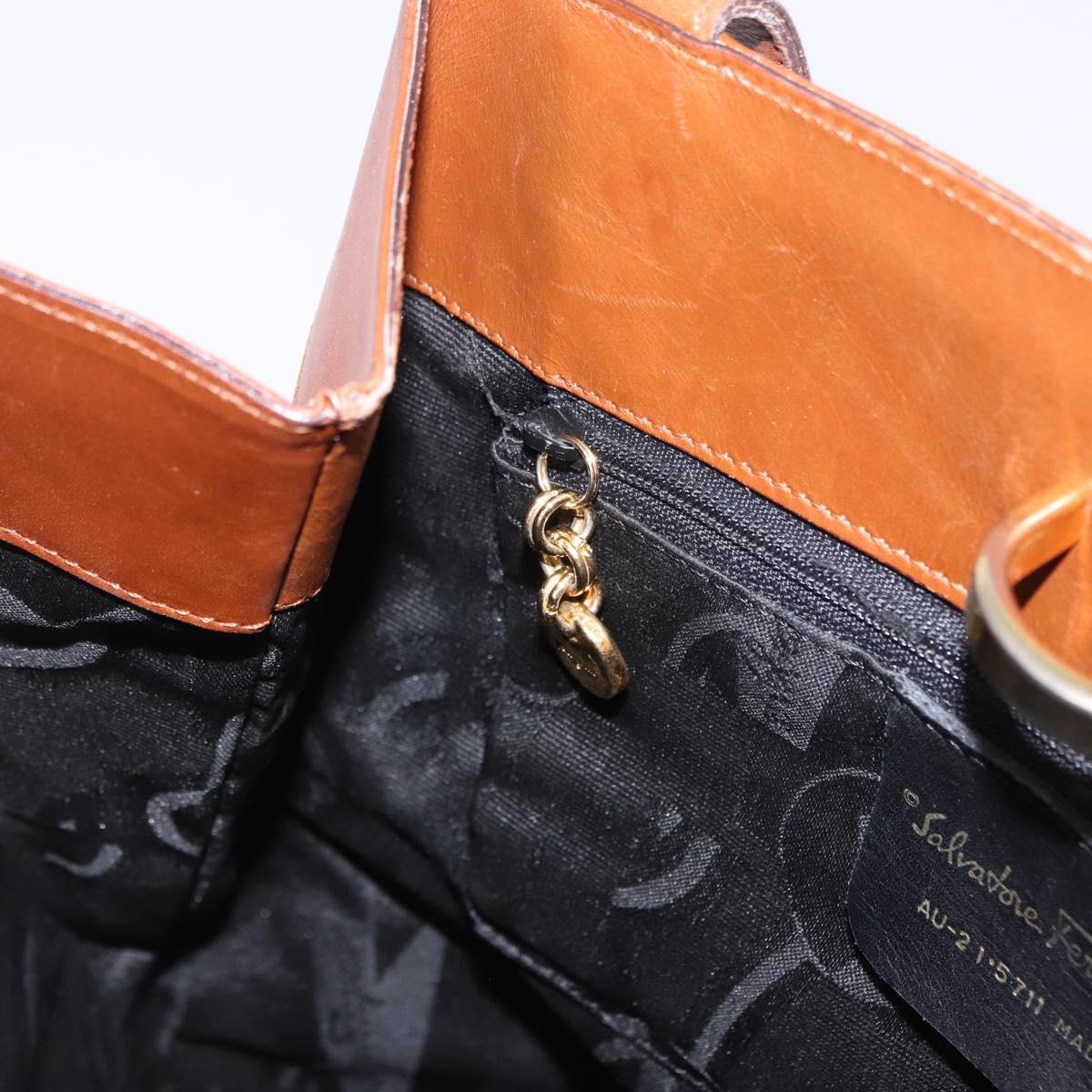 Salvatore Ferragamo Shoulder Bag Canvas Brown Gold Auth 196607