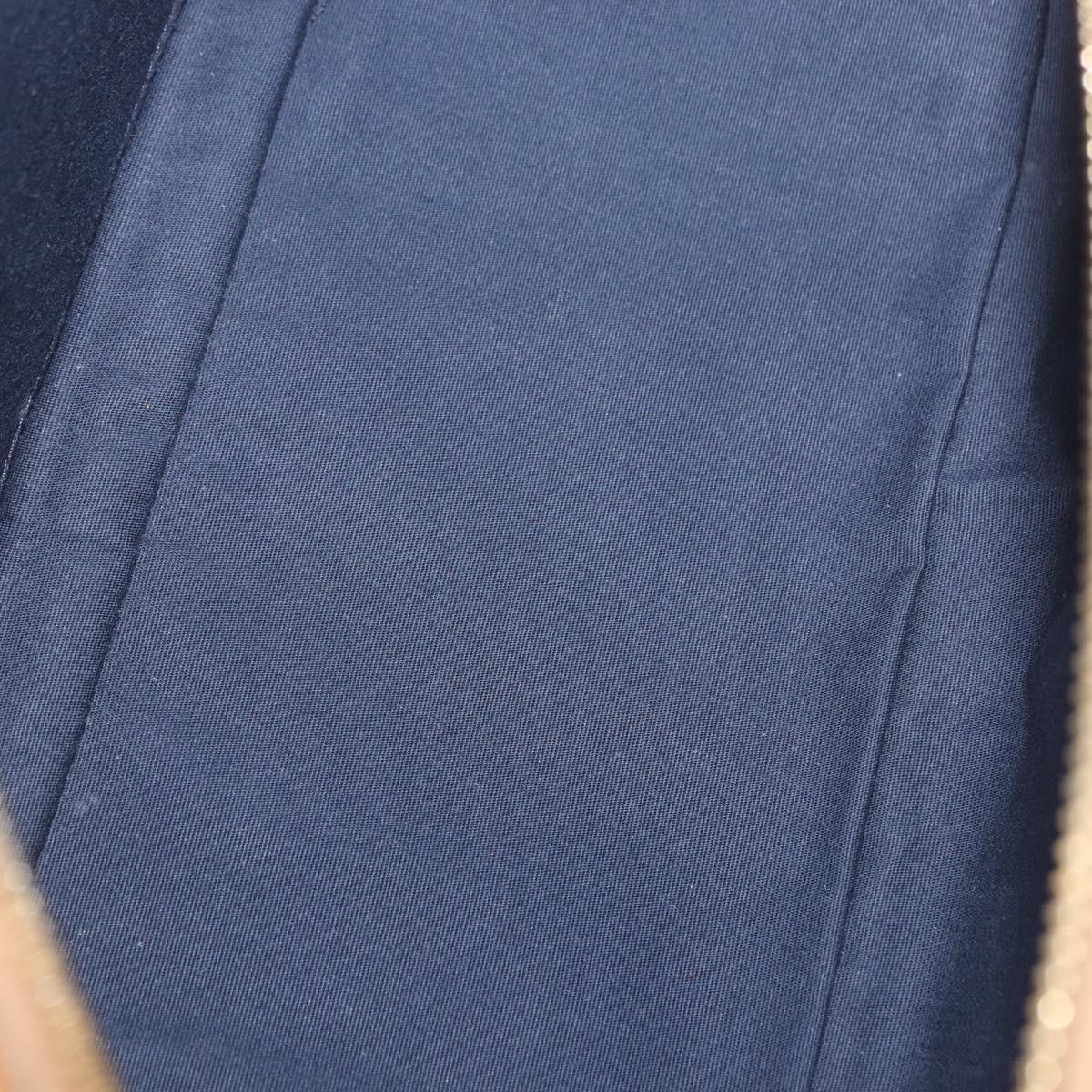CELINE C Macadam Canvas Hand Bag Suede Navy Gold Auth 196609