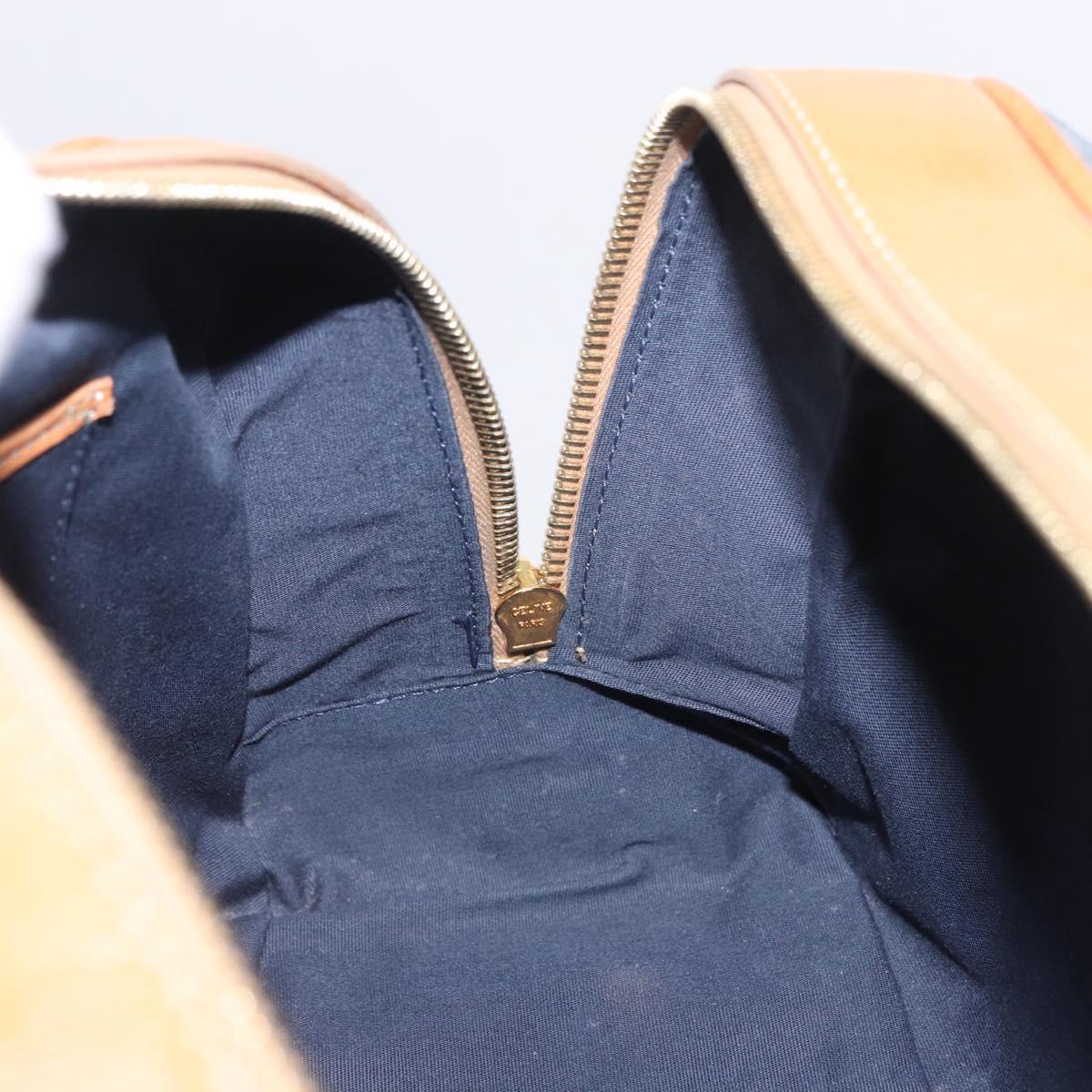 CELINE C Macadam Canvas Hand Bag Suede Navy Gold Auth 196609