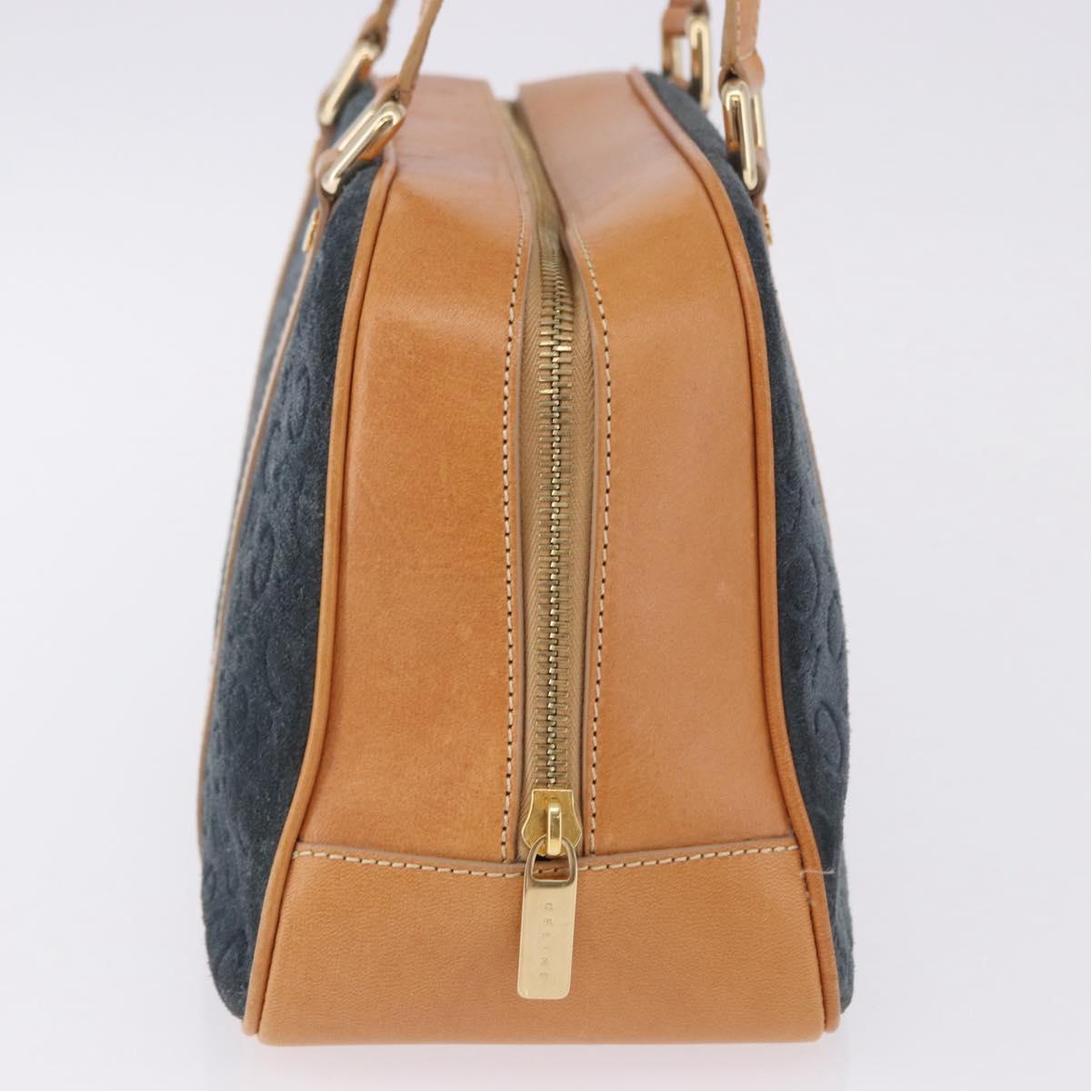 CELINE C Macadam Canvas Hand Bag Suede Navy Gold Auth 196609