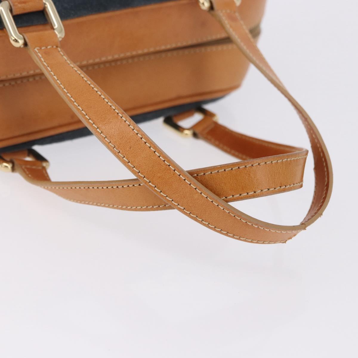 CELINE C Macadam Canvas Hand Bag Suede Navy Gold Auth 196609