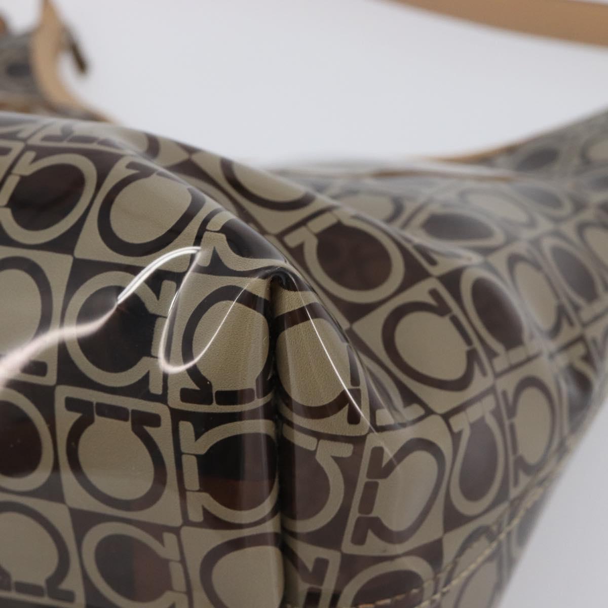 Salvatore Ferragamo Shoulder Bag Vinyl Beige Silver Auth 196611A
