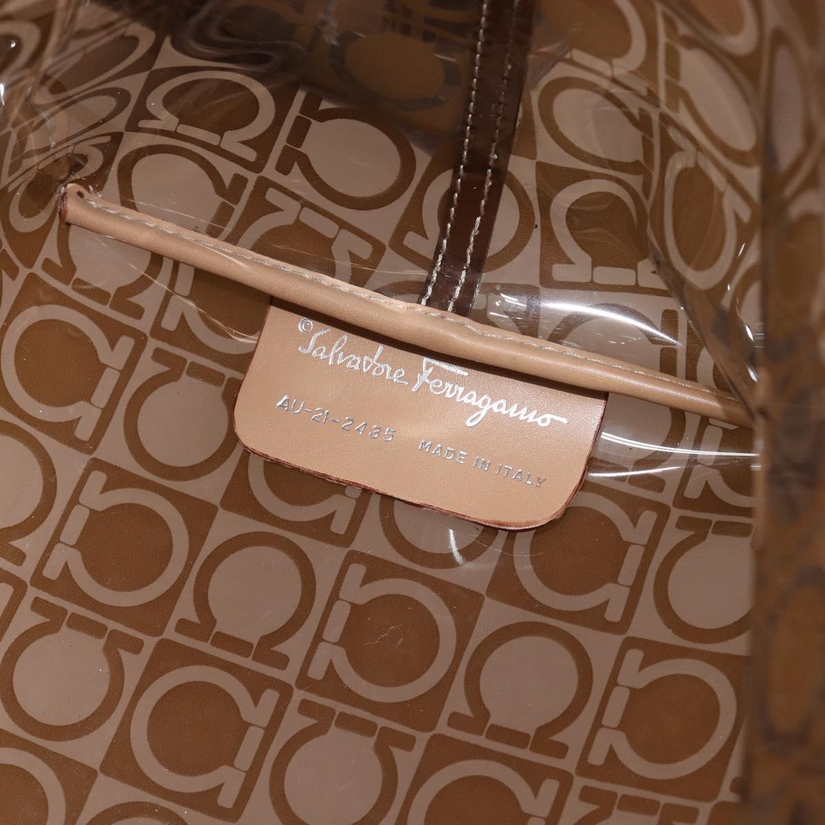 Salvatore Ferragamo Shoulder Bag Vinyl Beige Silver Auth 196611A
