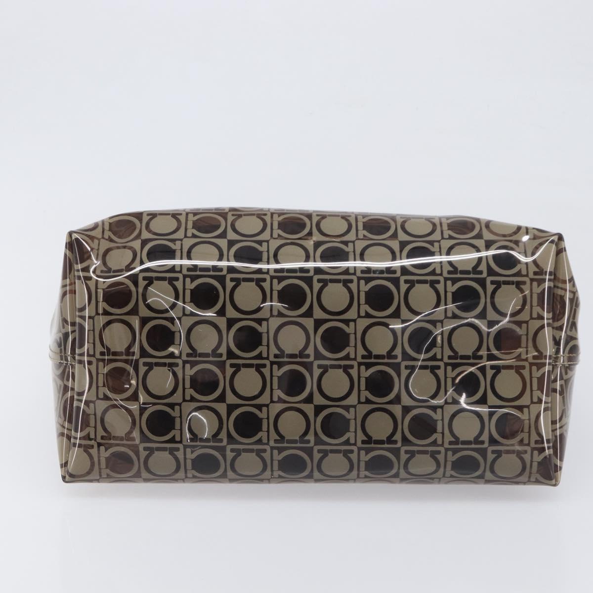 Salvatore Ferragamo Shoulder Bag Vinyl Beige Silver Auth 196611A