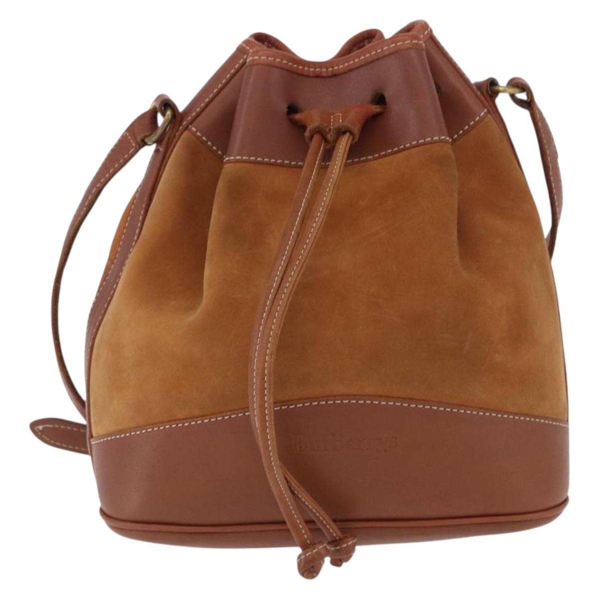 Burberrys Shoulder Bag Leather Suede Brown Gold Auth 196612A