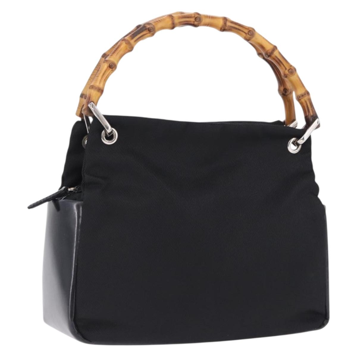 GUCCI Bamboo Hand Bag Canvas Black Silver 000 2865 0575 Auth 196615