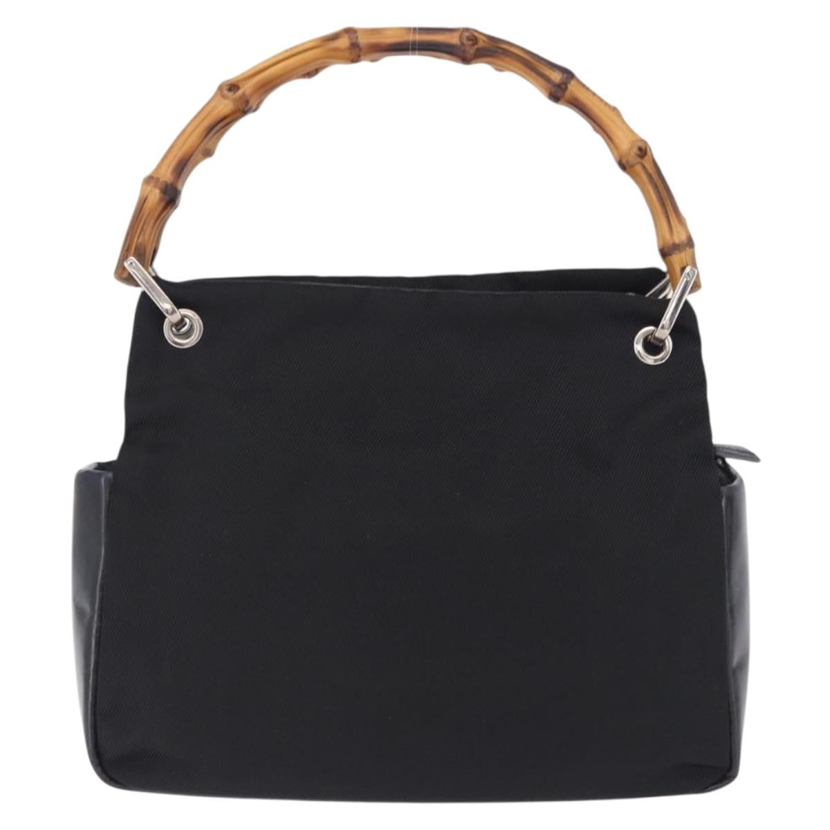 GUCCI Bamboo Hand Bag Canvas Black Silver 000 2865 0575 Auth 196615