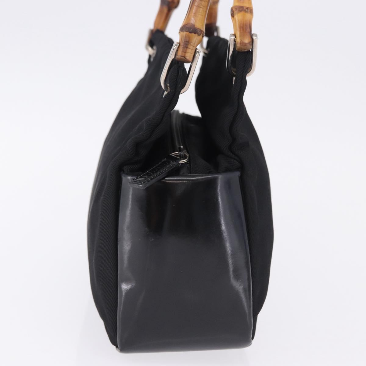 GUCCI Bamboo Hand Bag Canvas Black Silver 000 2865 0575 Auth 196615