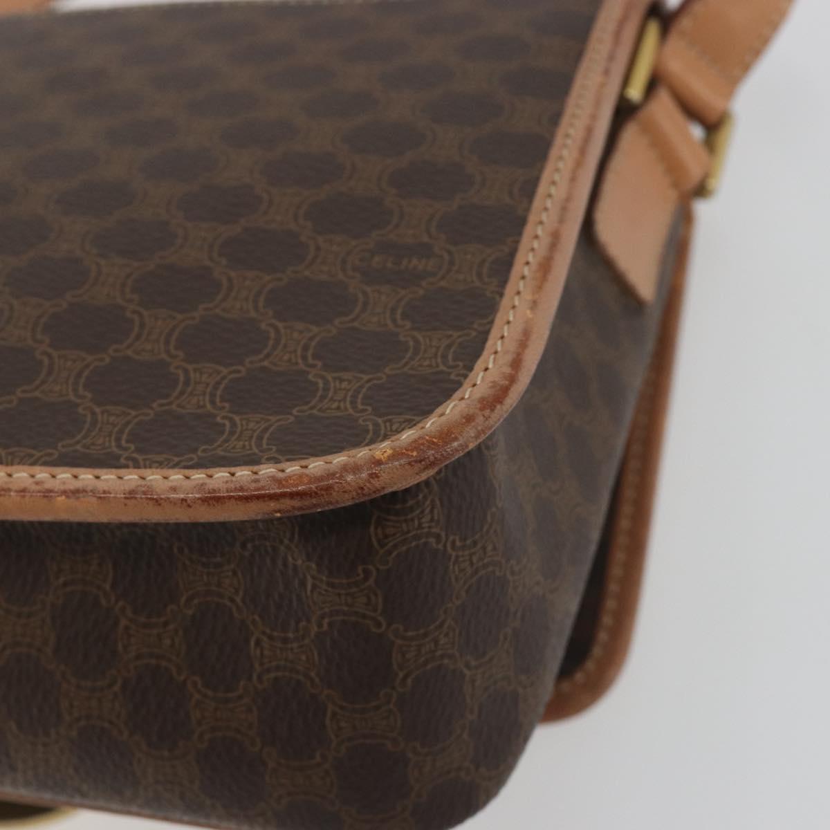 CELINE Macadam Canvas Shoulder Bag PVC Leather Brown Gold Auth 196617
