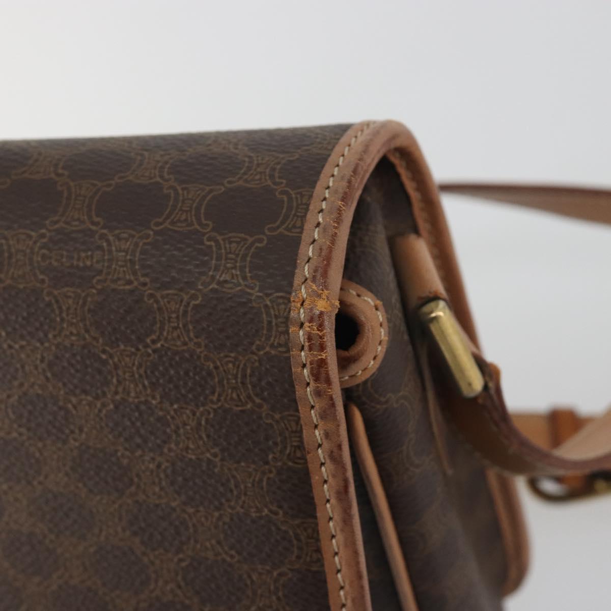 CELINE Macadam Canvas Shoulder Bag PVC Leather Brown Gold Auth 196617