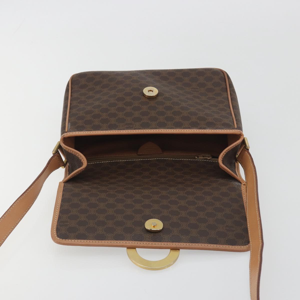 CELINE Macadam Canvas Shoulder Bag PVC Leather Brown Gold Auth 196617
