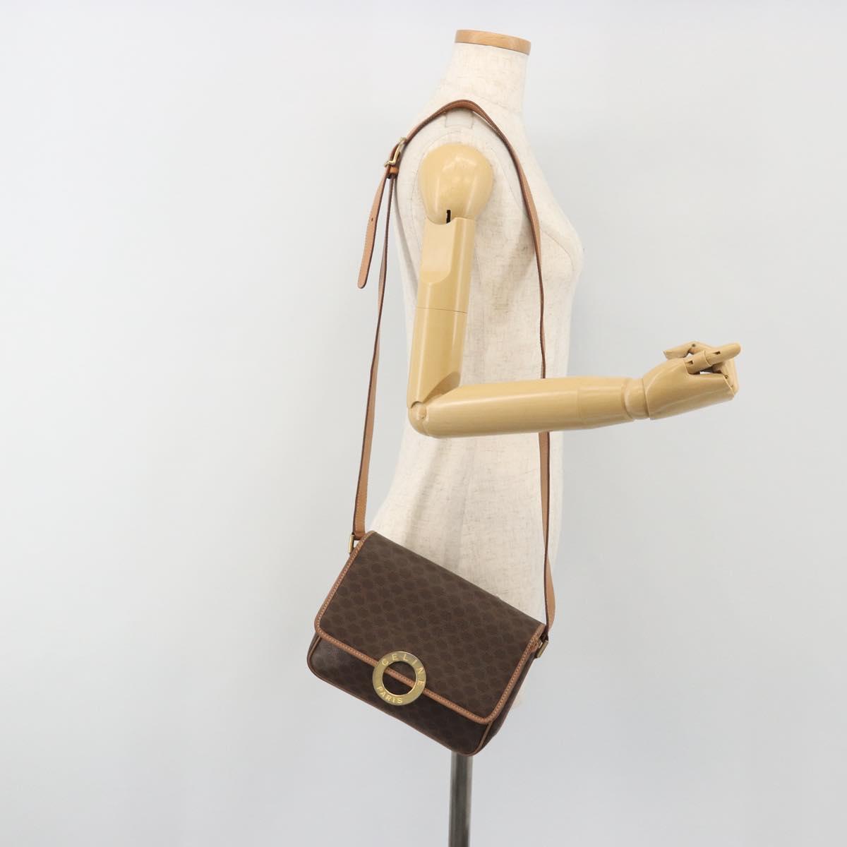 CELINE Macadam Canvas Shoulder Bag PVC Leather Brown Gold Auth 196617