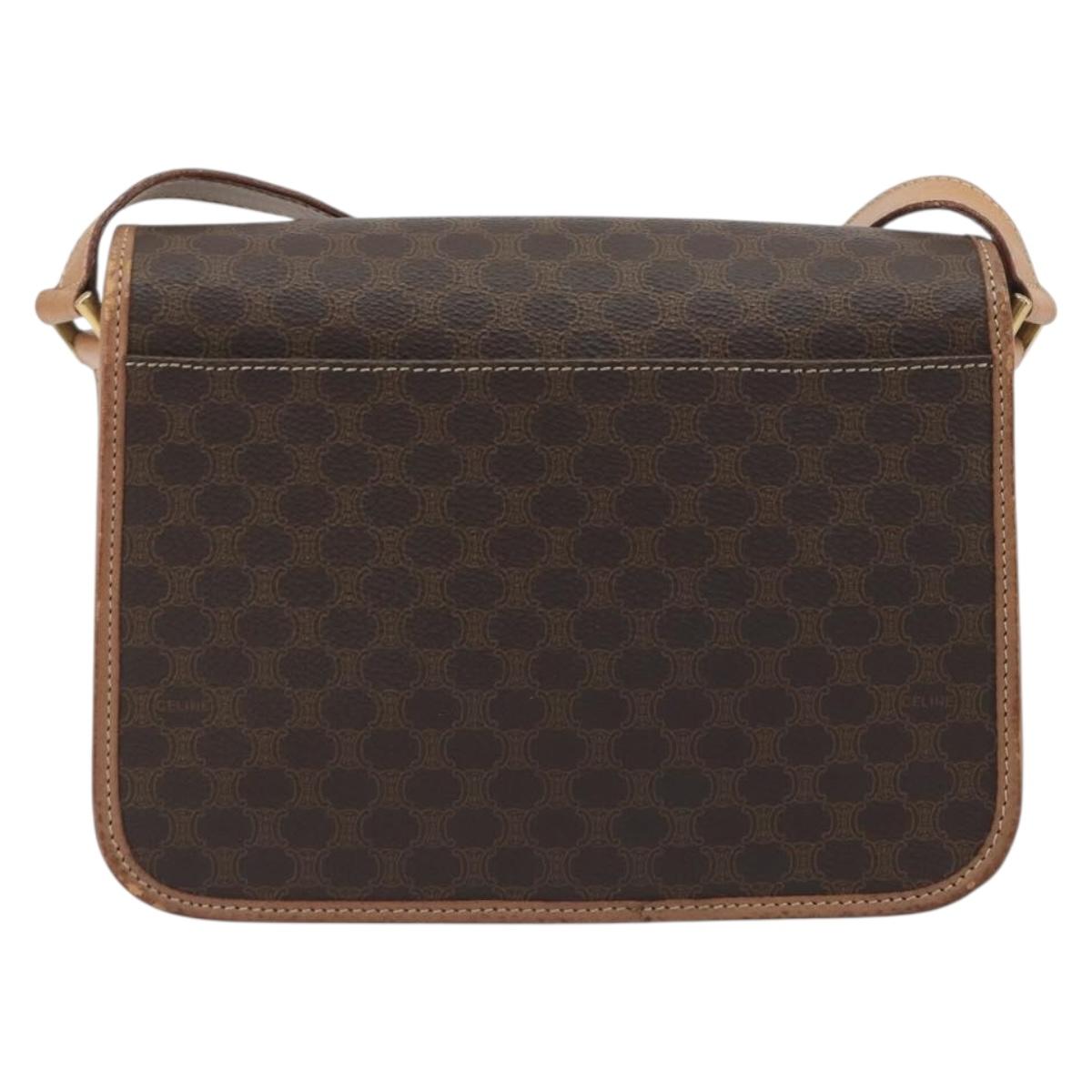 CELINE Macadam Canvas Shoulder Bag PVC Leather Brown Gold Auth 196617