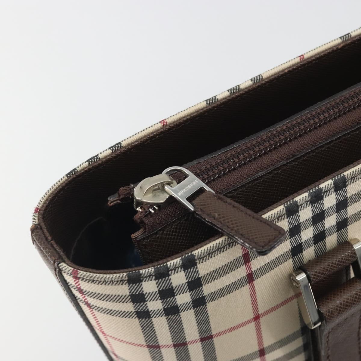 BURBERRY Nova Check Hand Bag Canvas Beige Silver Auth 196618A