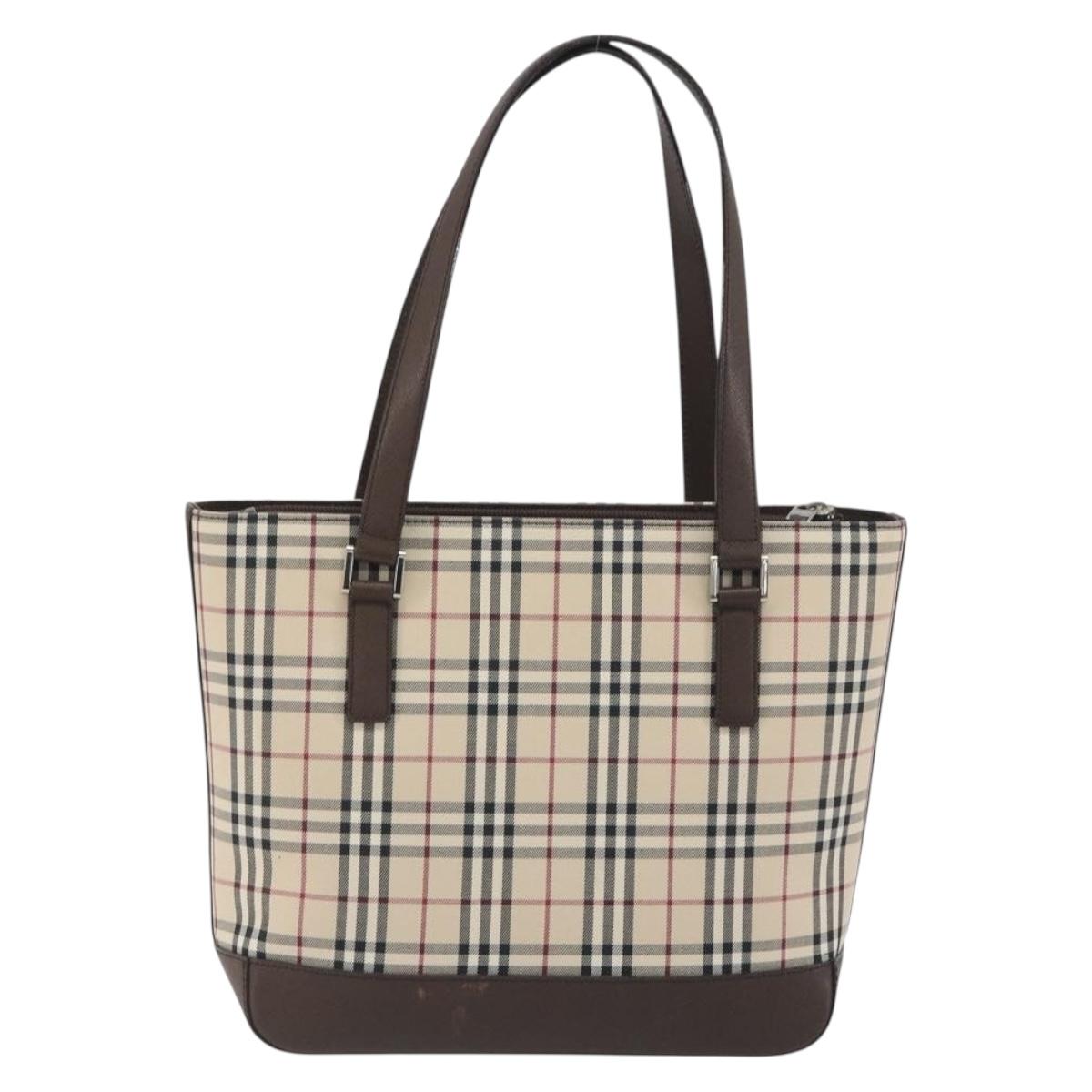 BURBERRY Nova Check Hand Bag Canvas Beige Silver Auth 196618A