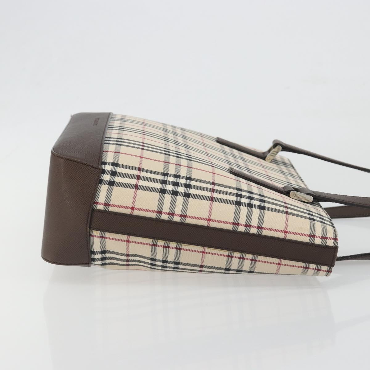 BURBERRY Nova Check Hand Bag Canvas Beige Silver Auth 196618A