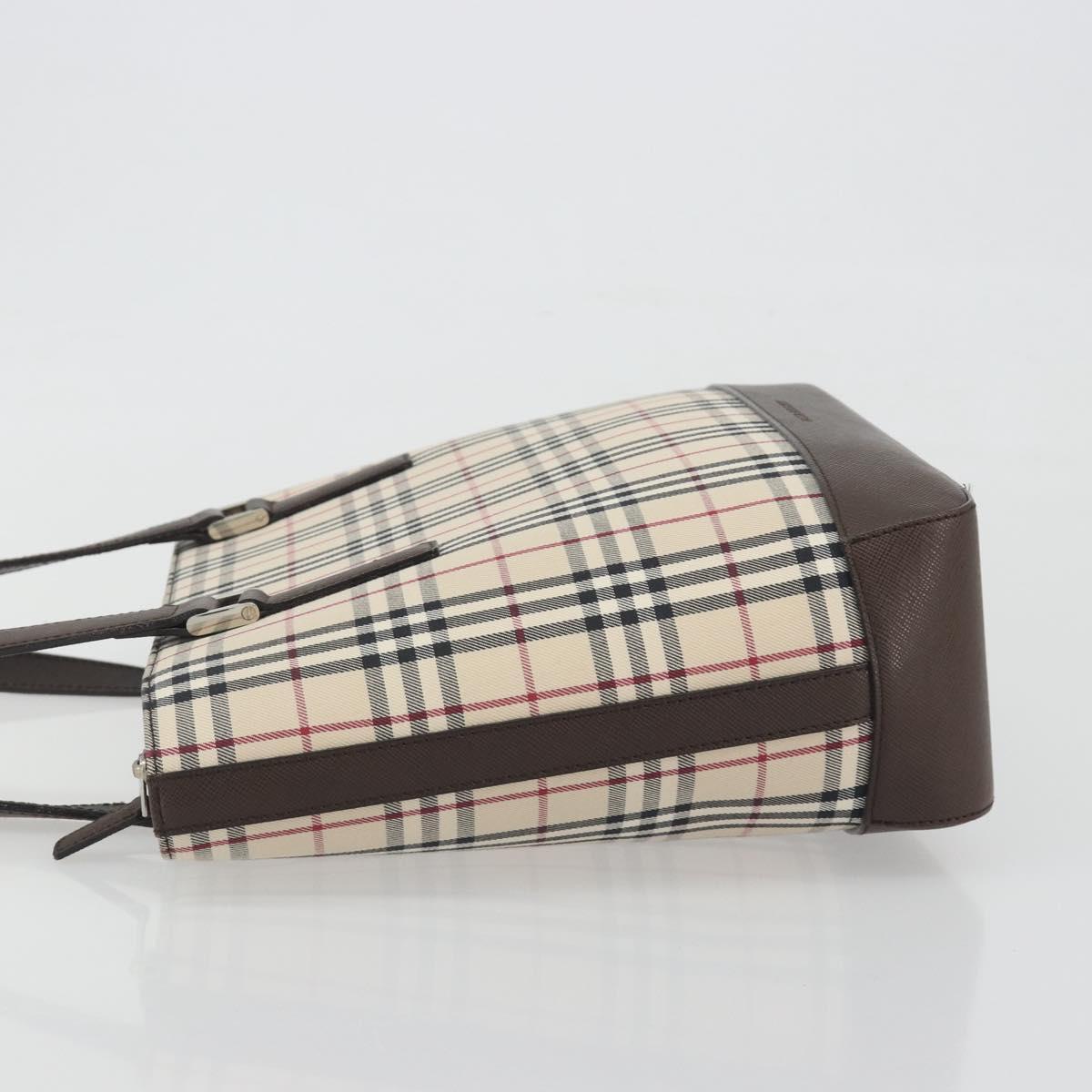 BURBERRY Nova Check Hand Bag Canvas Beige Silver Auth 196618A