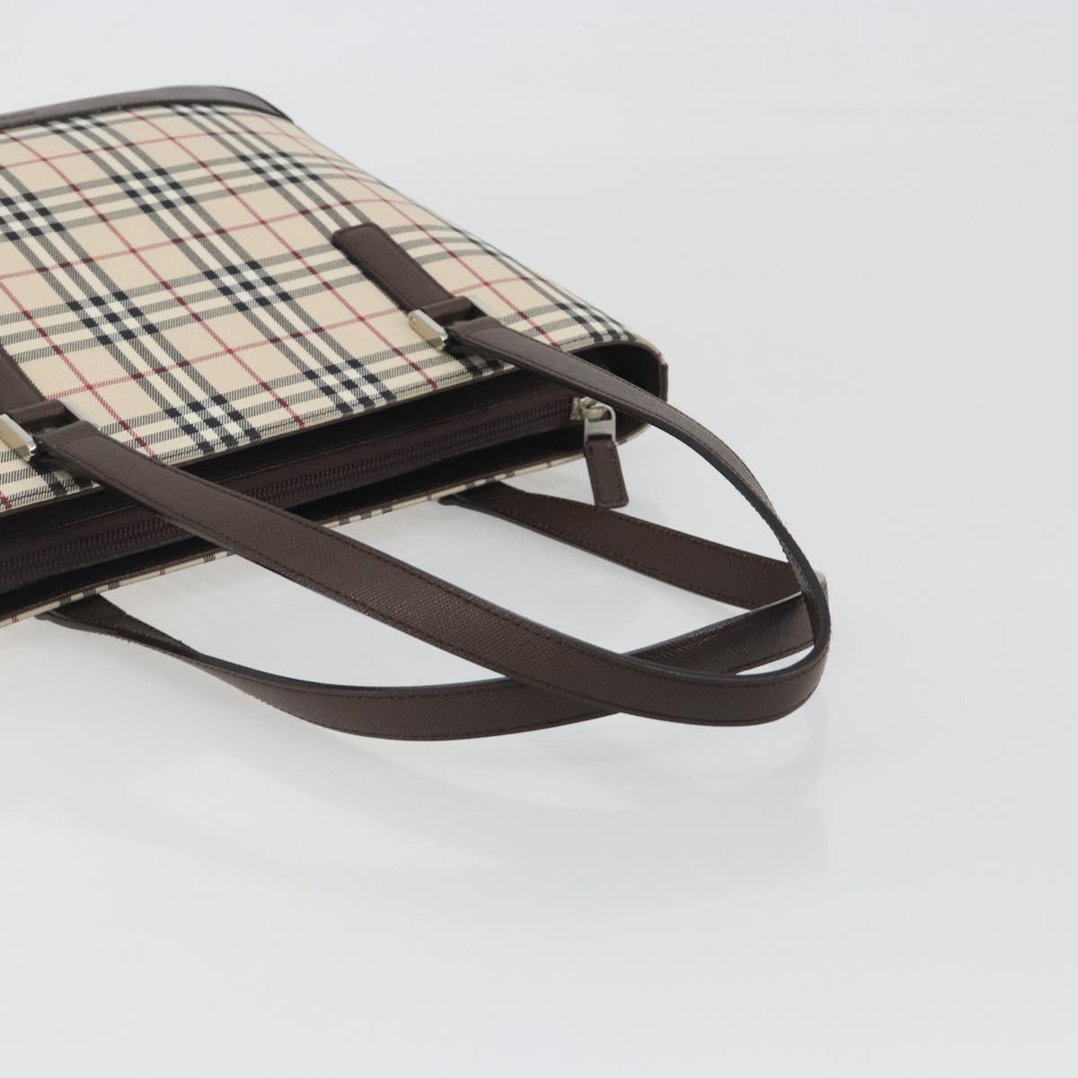 BURBERRY Nova Check Hand Bag Canvas Beige Silver Auth 196618A