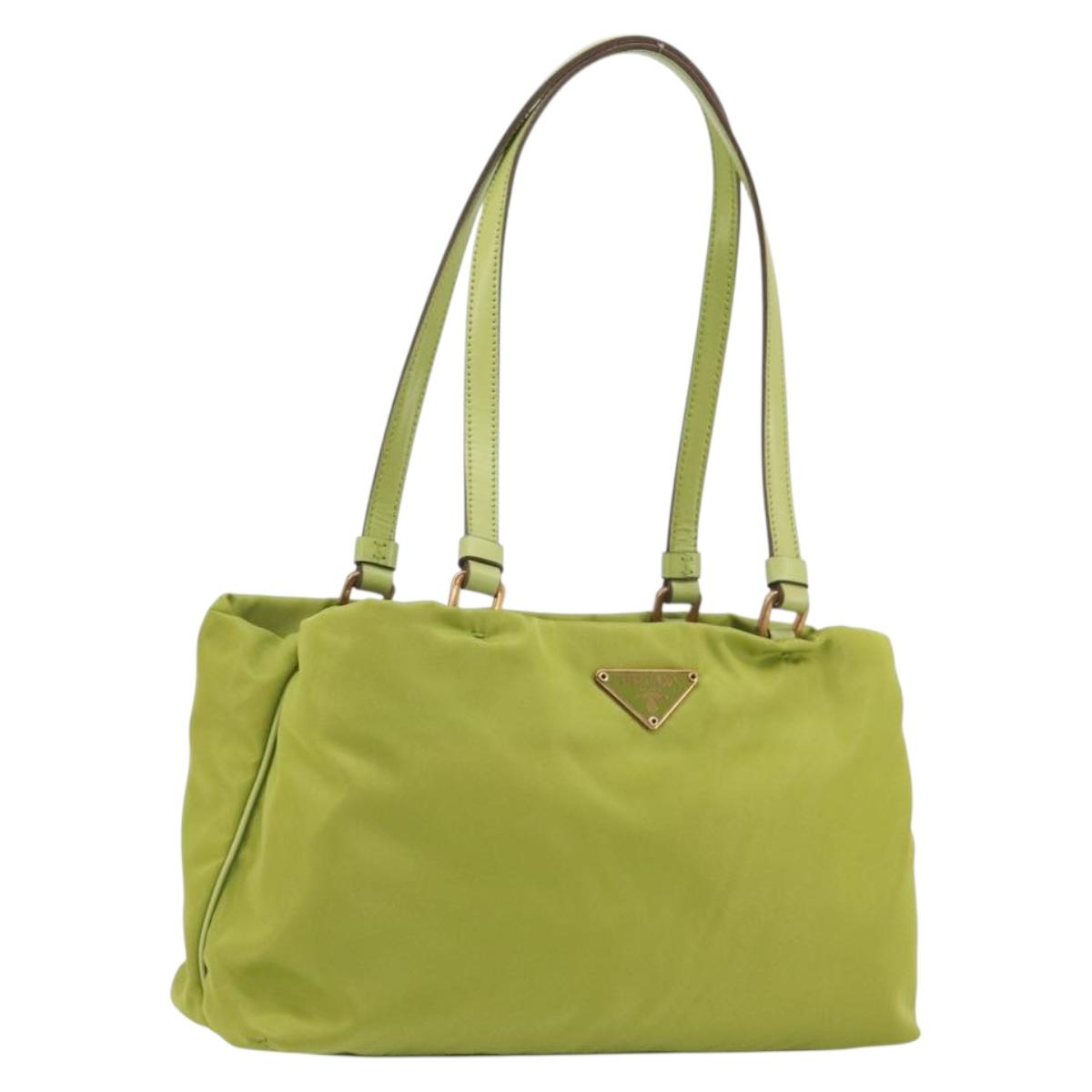 PRADA Hand Bag Nylon Green Gold Auth 196620V