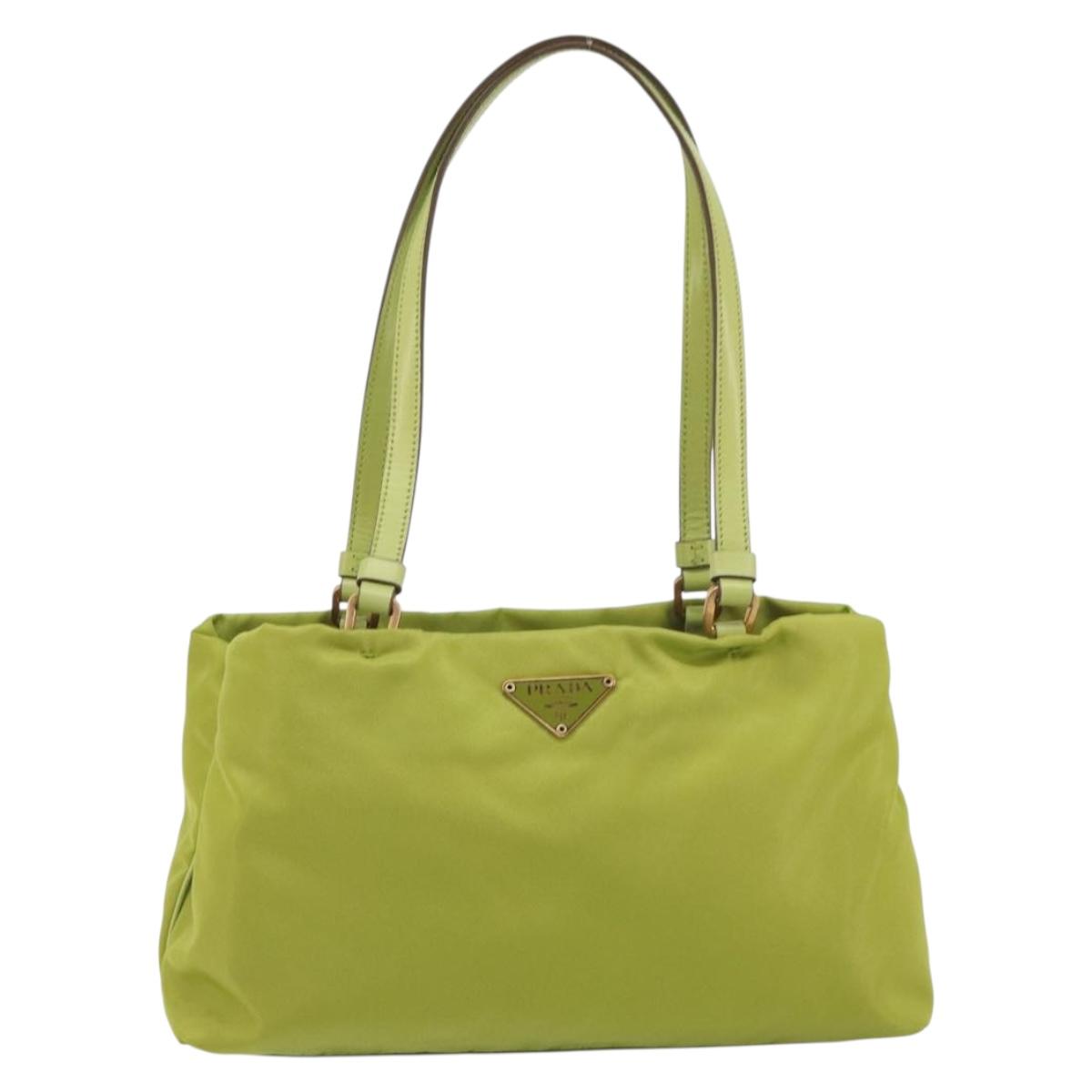 PRADA Hand Bag Nylon Green Gold Auth 196620V