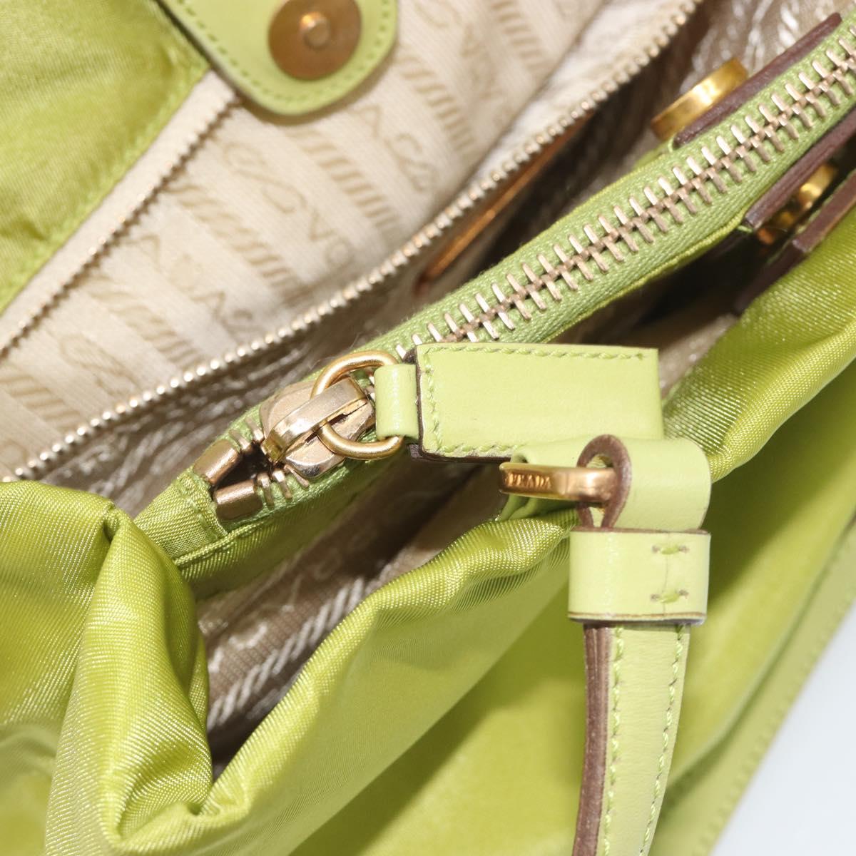 PRADA Hand Bag Nylon Green Gold Auth 196620V