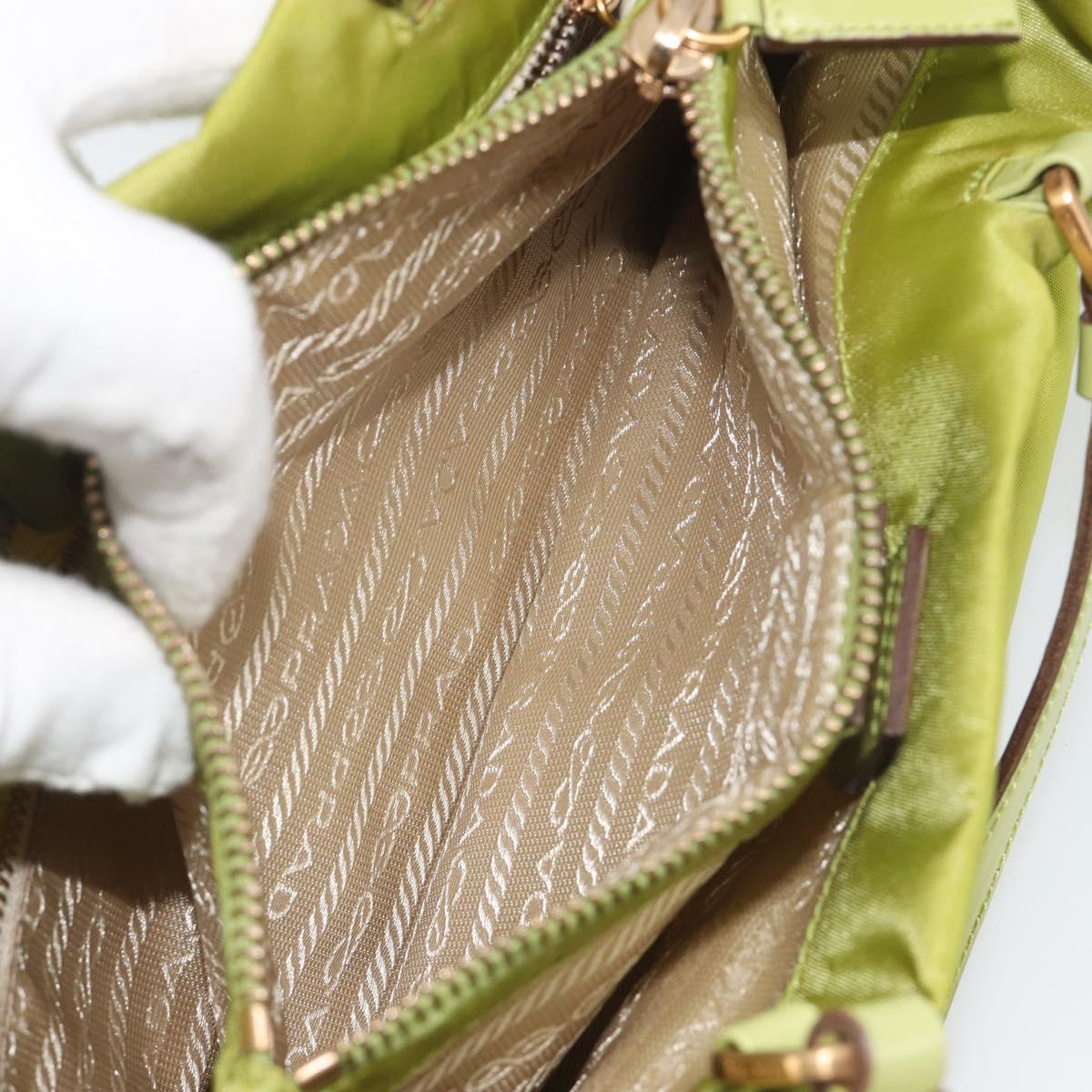 PRADA Hand Bag Nylon Green Gold Auth 196620V