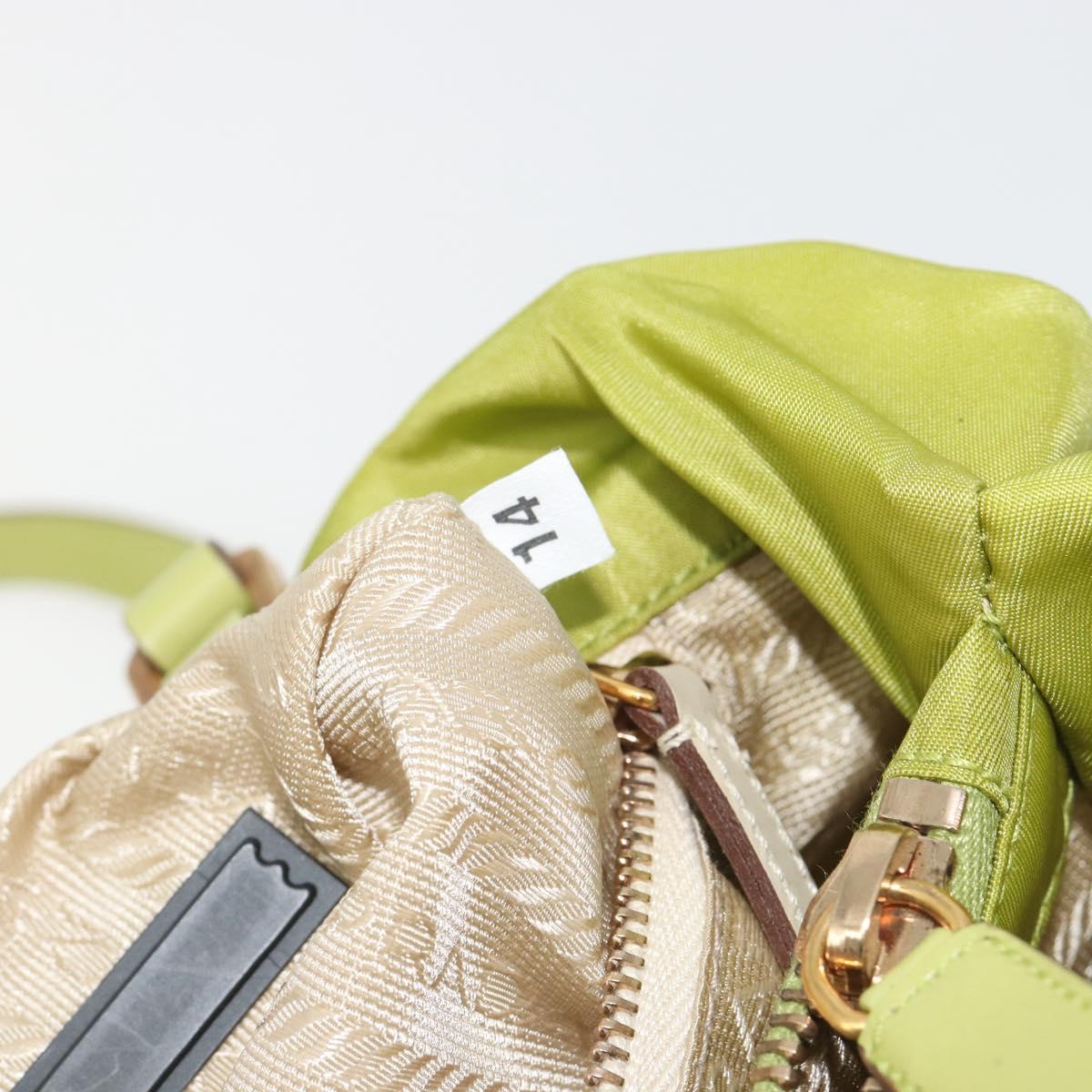 PRADA Hand Bag Nylon Green Gold Auth 196620V