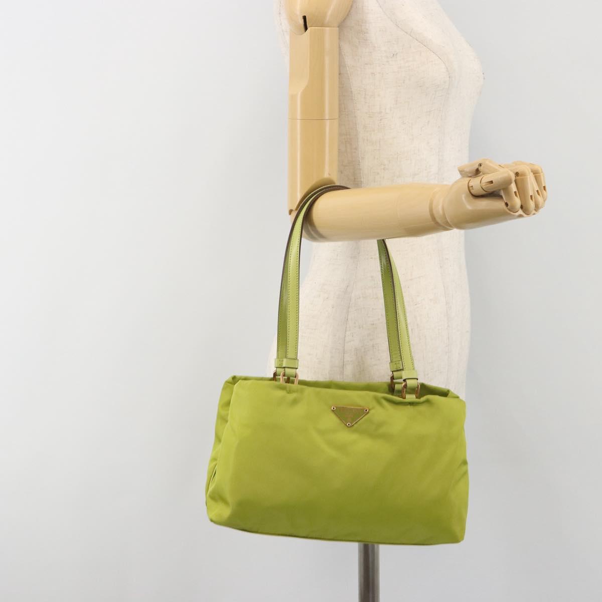 PRADA Hand Bag Nylon Green Gold Auth 196620V