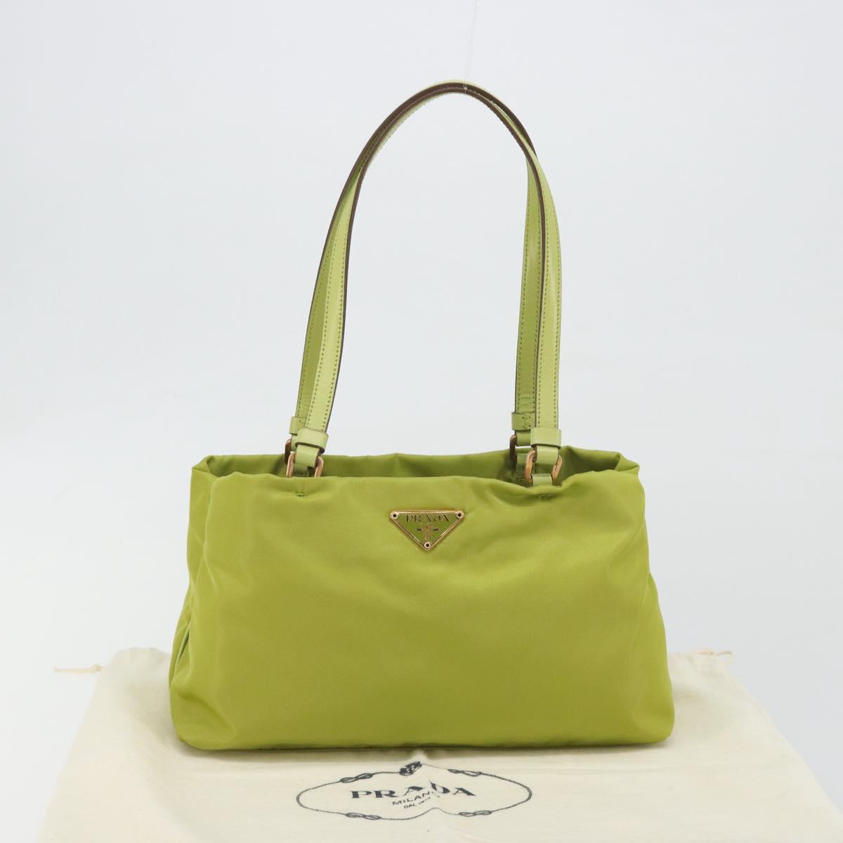 PRADA Hand Bag Nylon Green Gold Auth 196620V