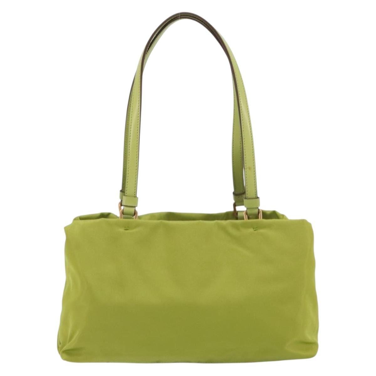 PRADA Hand Bag Nylon Green Gold Auth 196620V