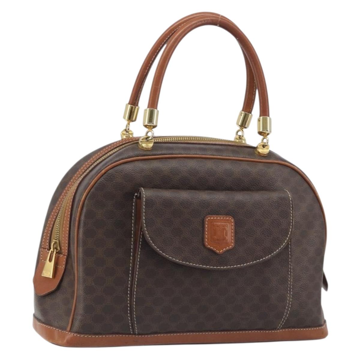 CELINE Macadam Canvas Hand Bag PVC Leather Brown Gold Auth 196621A