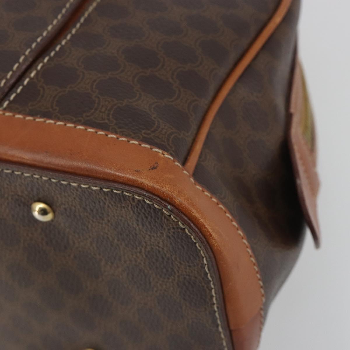 CELINE Macadam Canvas Hand Bag PVC Leather Brown Gold Auth 196621A