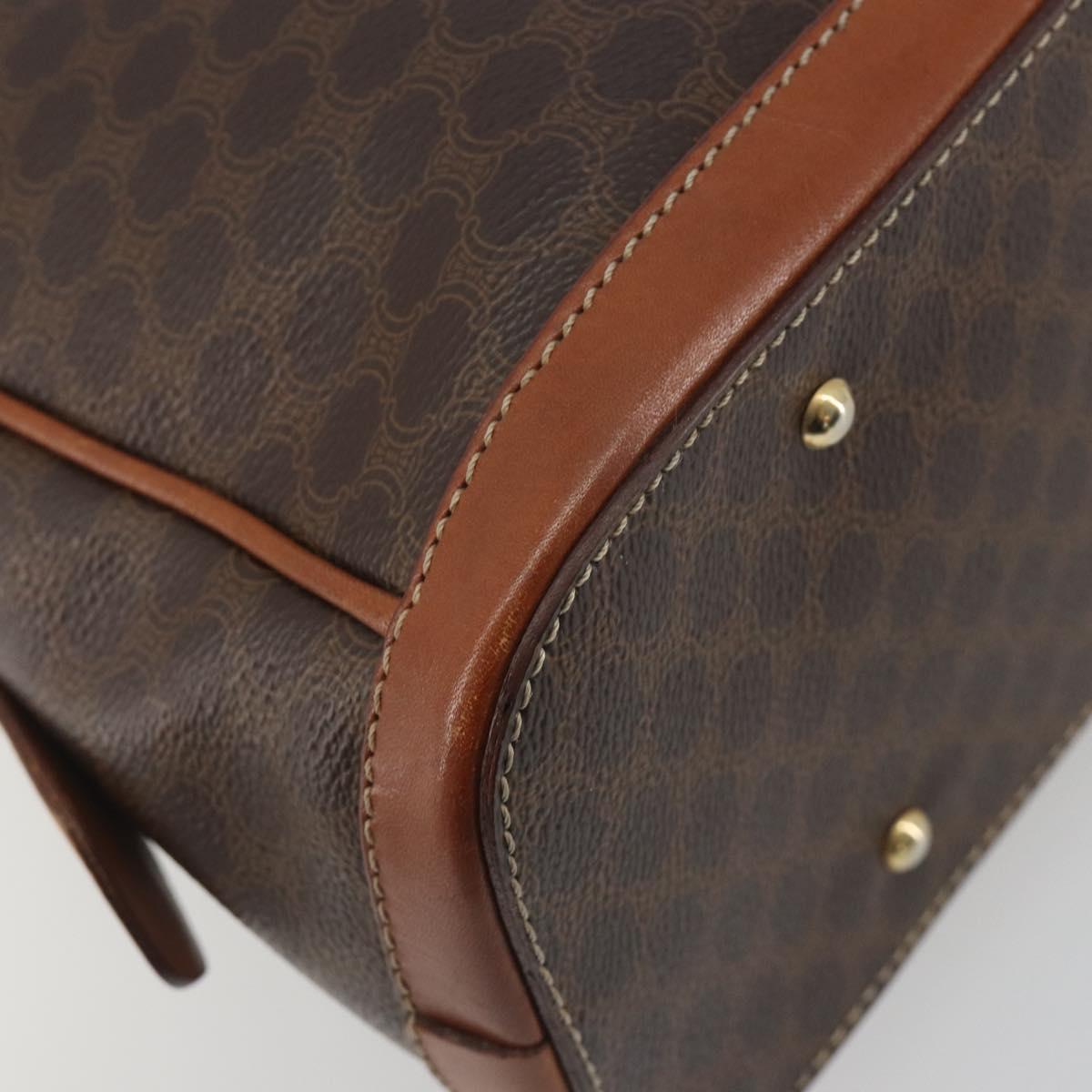 CELINE Macadam Canvas Hand Bag PVC Leather Brown Gold Auth 196621A