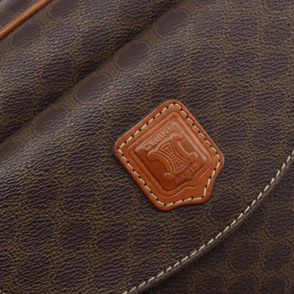 CELINE Macadam Canvas Hand Bag PVC Leather Brown Gold Auth 196621A
