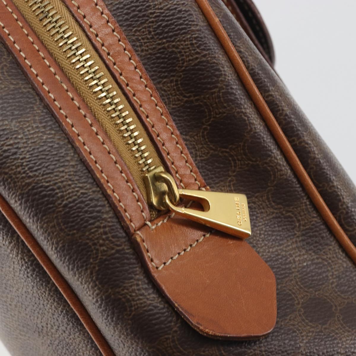 CELINE Macadam Canvas Hand Bag PVC Leather Brown Gold Auth 196621A