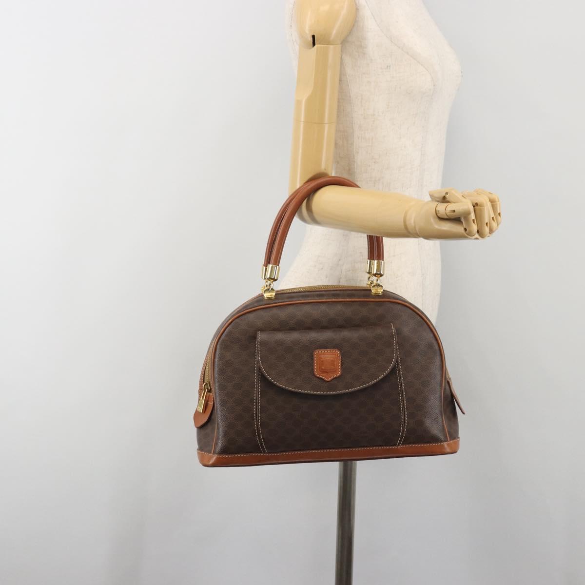 CELINE Macadam Canvas Hand Bag PVC Leather Brown Gold Auth 196621A