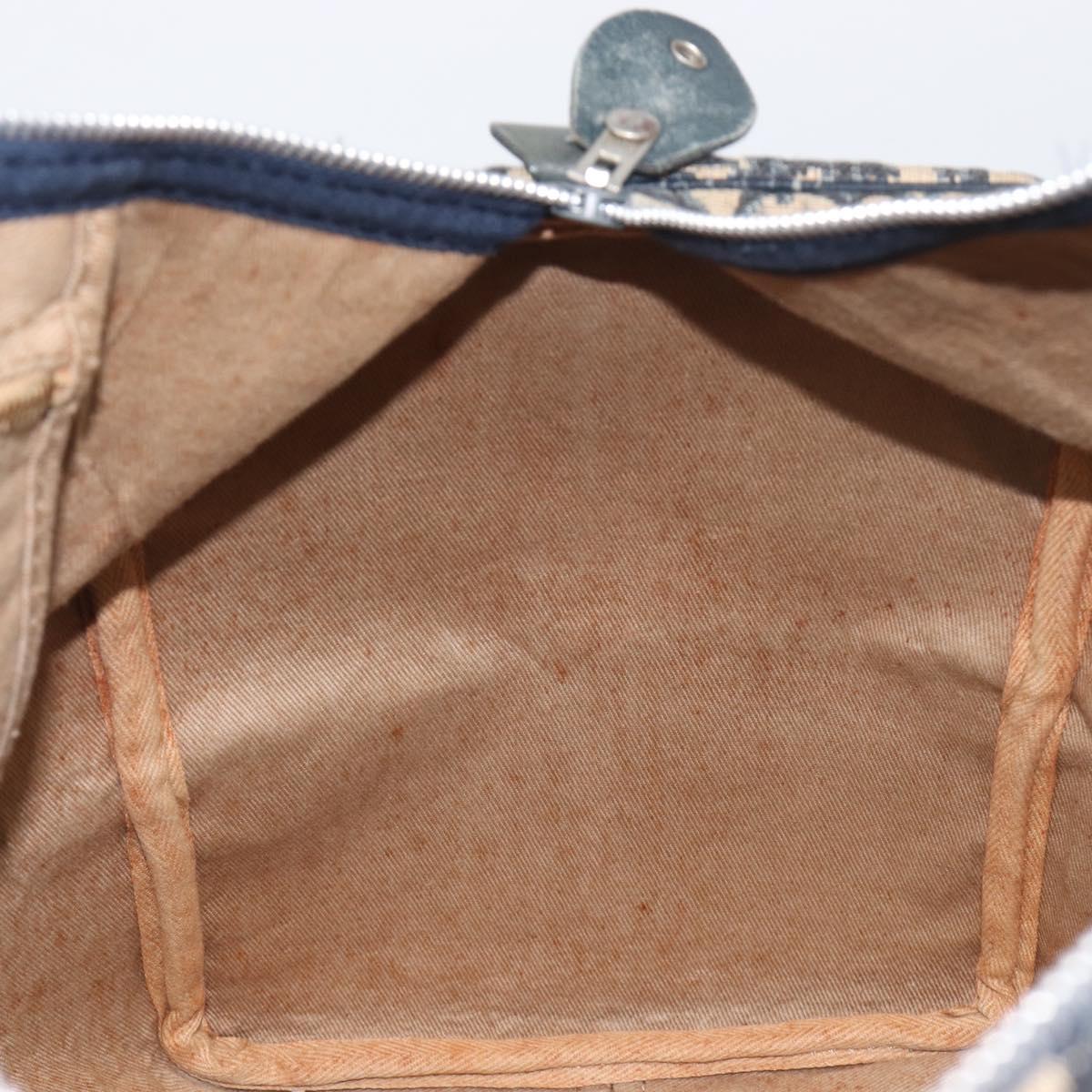 Christian Dior Trotter Canvas Boston Bag Navy Silver Auth 196623