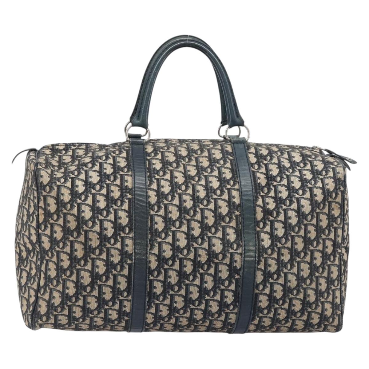 Christian Dior Trotter Canvas Boston Bag Navy Silver Auth 196623