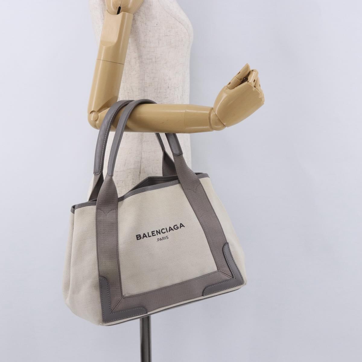 BALENCIAGA Navy Cabas XS Hand Bag Canvas White Silver 339933 Auth 196624