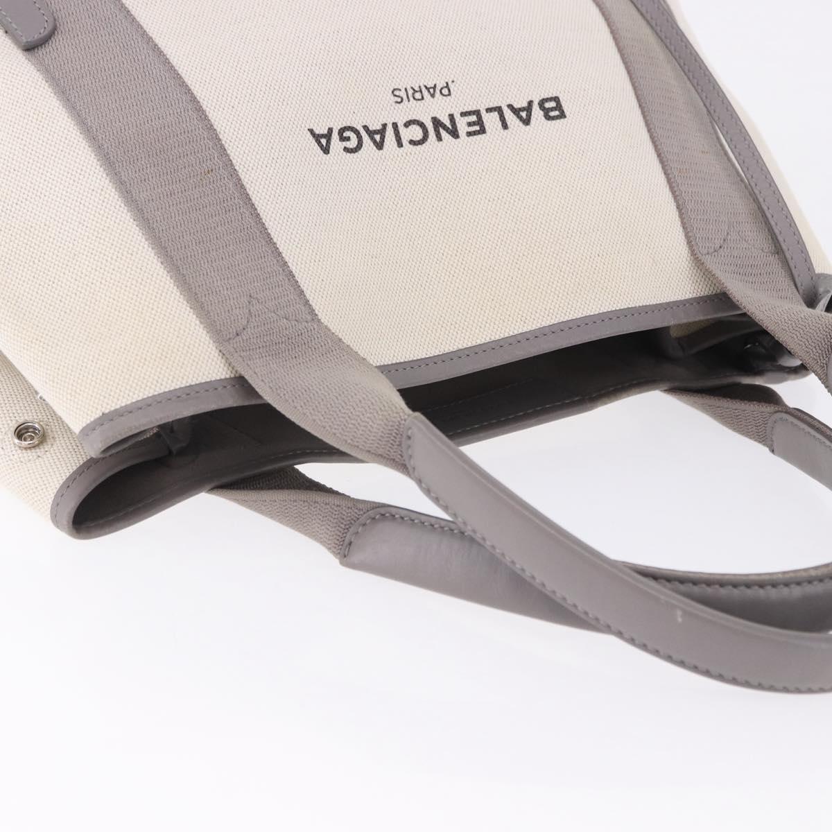 BALENCIAGA Navy Cabas XS Hand Bag Canvas White Silver 339933 Auth 196624