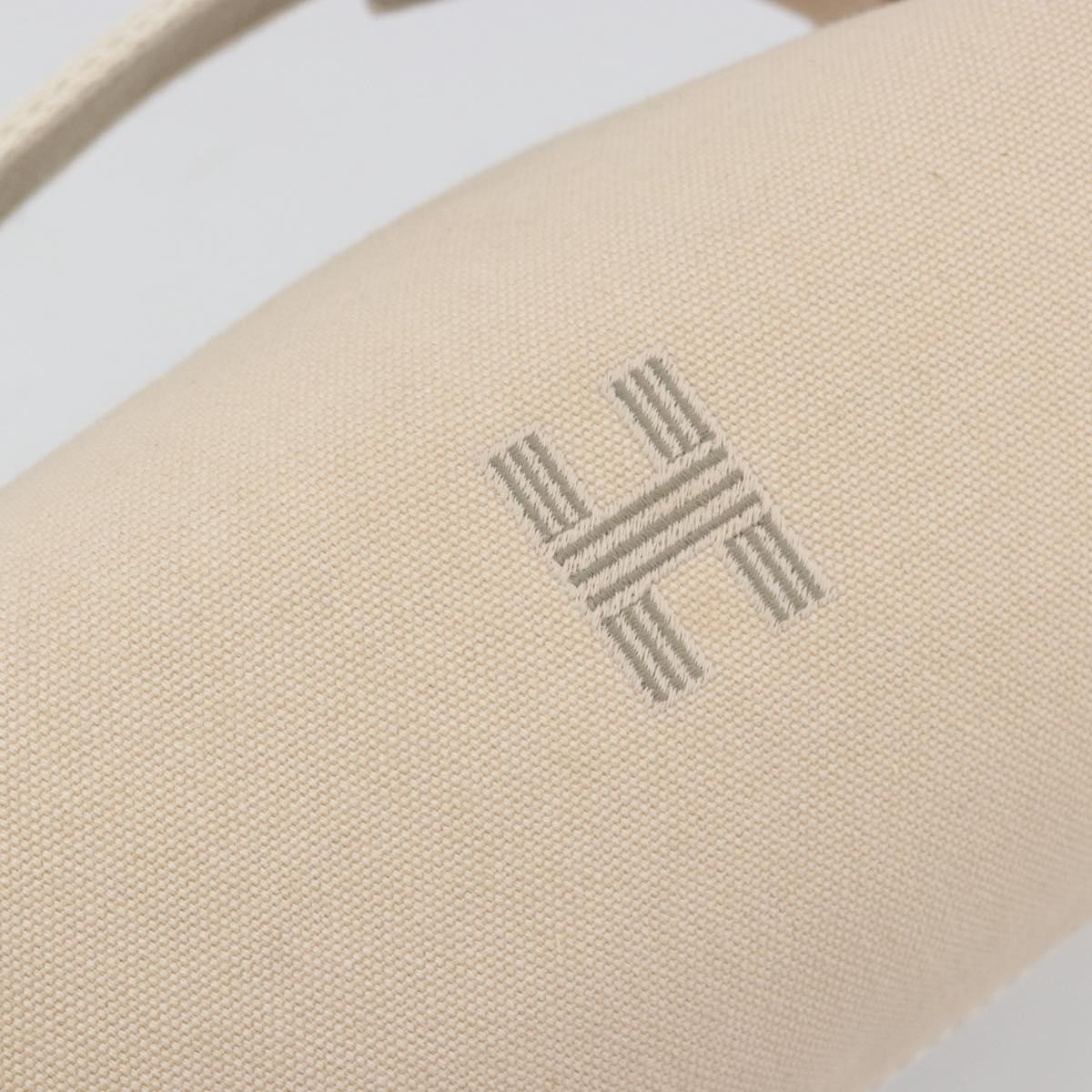 HERMES Brid A Black Hand Bag Canvas Leather Beige Silver Auth 196626M