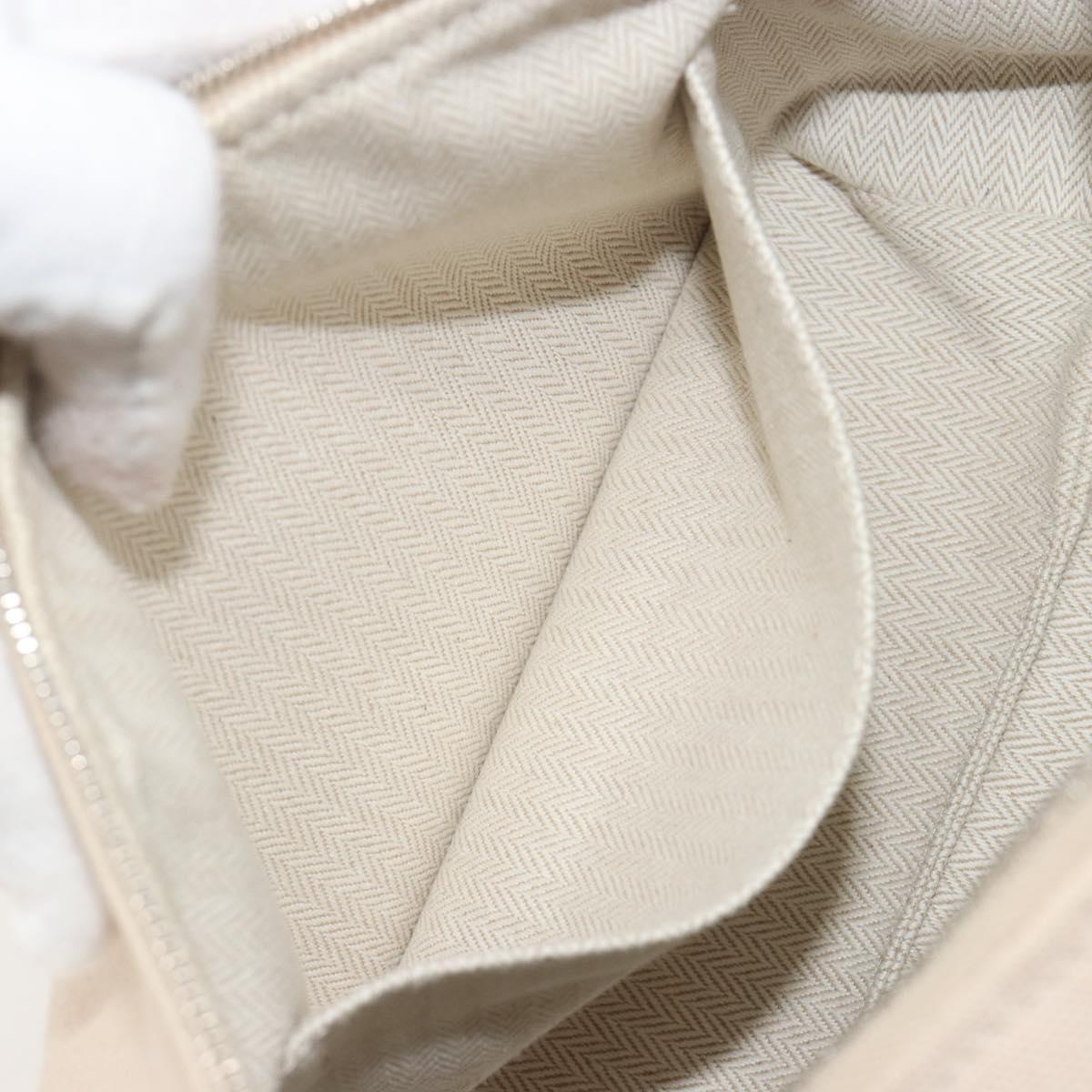 HERMES Brid A Black Hand Bag Canvas Leather Beige Silver Auth 196626M